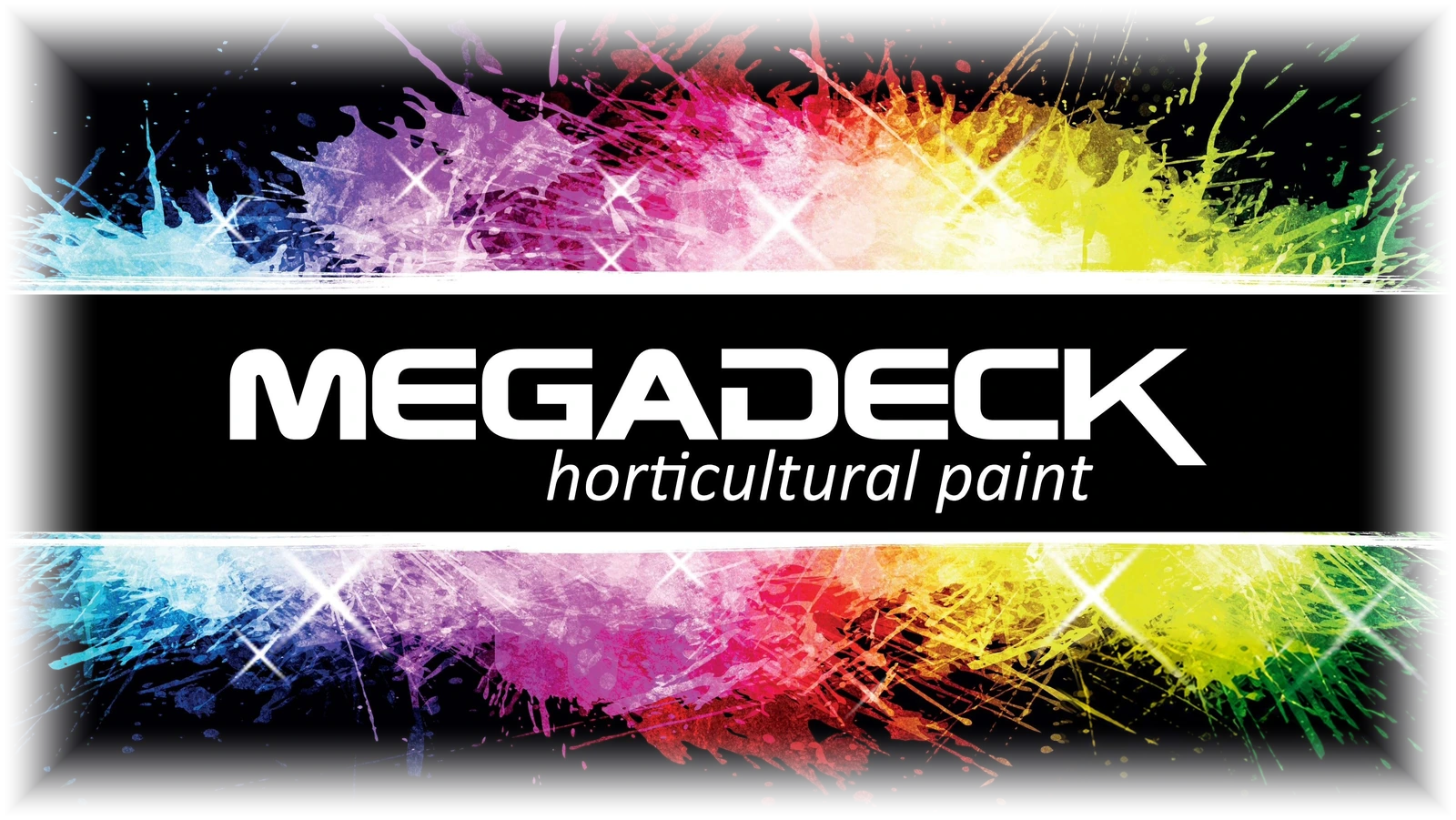 Megadeck horticultural paint — logo met kleurige verfspetters